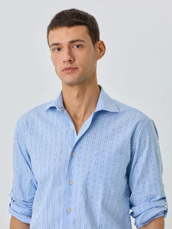 Slim Fit Shirt With Chest Pocket In BCI Cotton With Stripes Dynamic Men's Glow