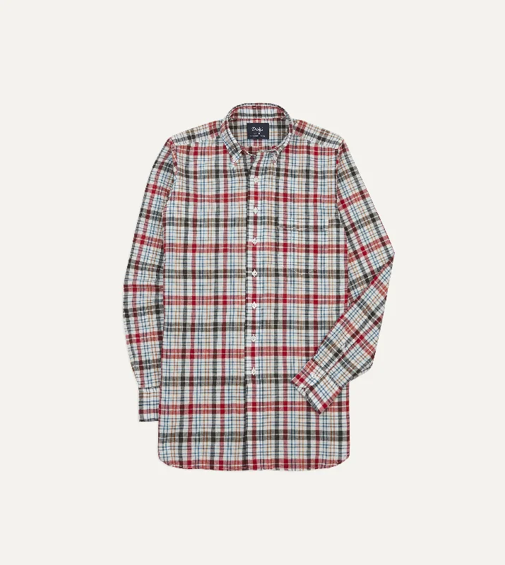 Red and Black Madras Check Cotton Button-Down Shirt Street