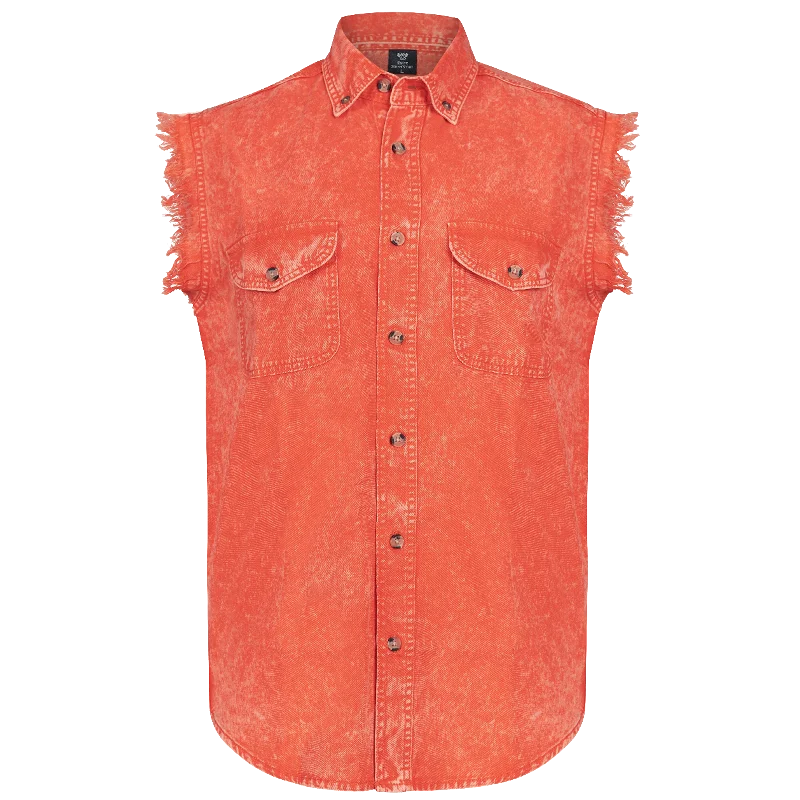 VB735 - Mens Cutoffs Orange Acid Wash Shirt Casual Men's Short