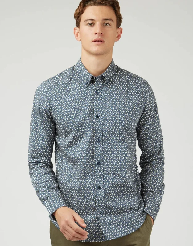 Ben Sherman Dash Print Blue Denim Shirt Elegant Men's Cashmere