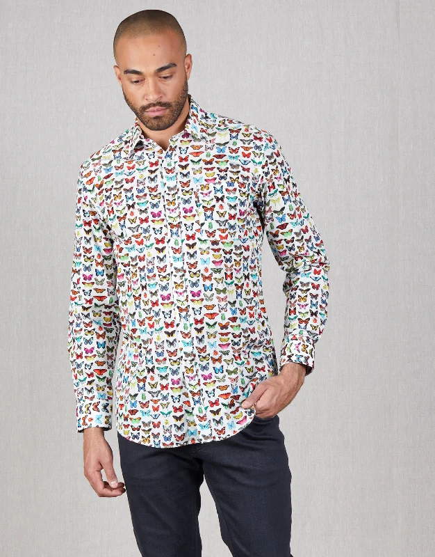 Sinatra Butterflies Print Shirt Preppy Men's College