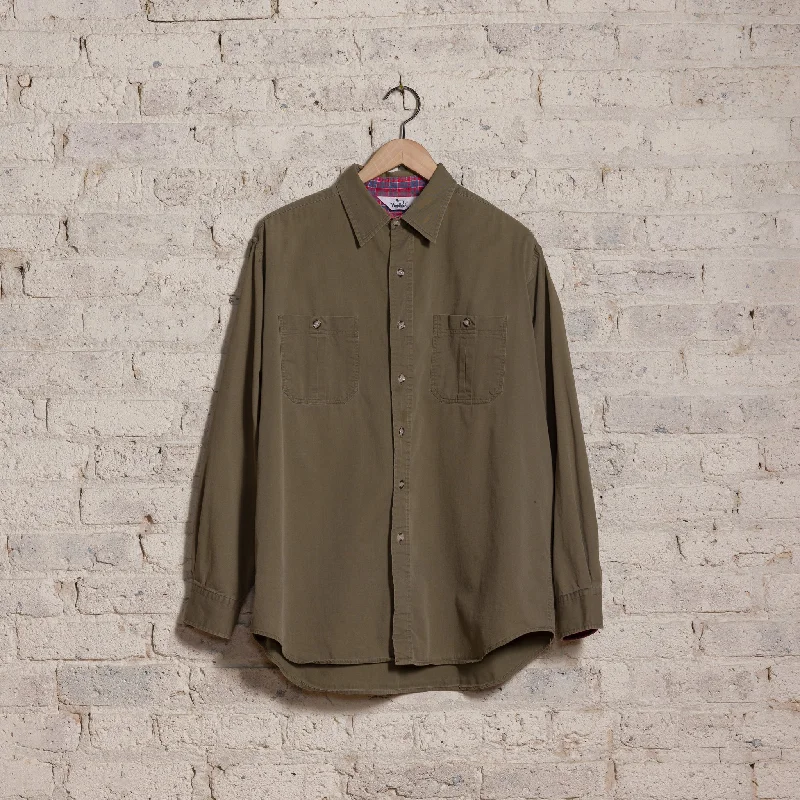 1980's Woolrich Button Up Shirt in Khaki Vintage Men's 1970S Disco