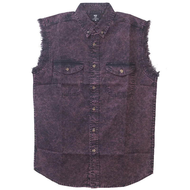 VB733 - Mens Cutoffs Burgundy Acid Wash Shirt Masculine Men's Thick