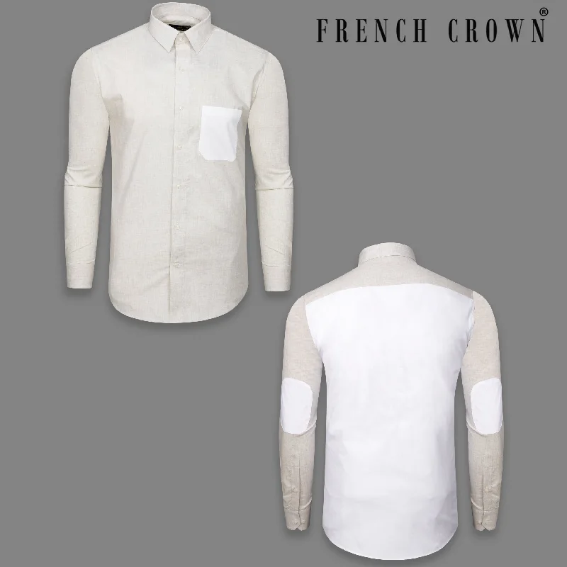 Ceramic Cream with Bright White Premium Cotton Designer Shirt Traditional Men's Wool