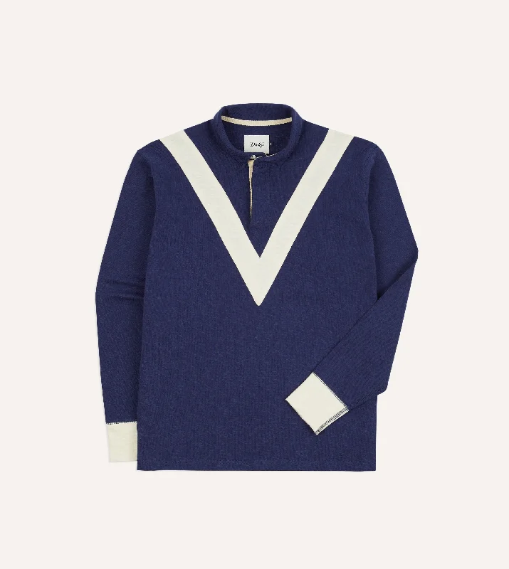 Navy and Ecru Chevron Cotton Rugby Shirt Modern Men's 