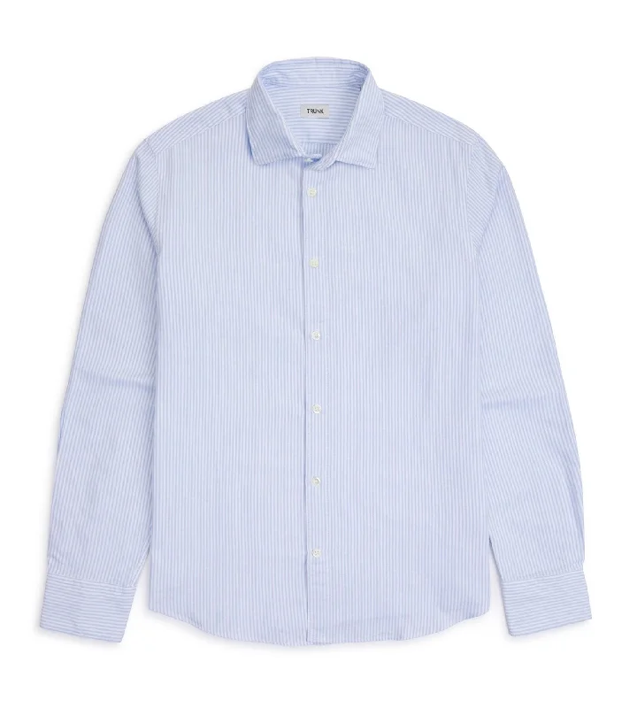 Trunk Austin Cotton Stripe Oxford Shirt: Light Blue Trendy Men's Scandinavian