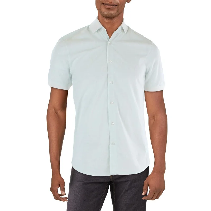 Michael Kors Mens Gingham Short Sleeve Button-Down Shirt Stylish Men's Neon