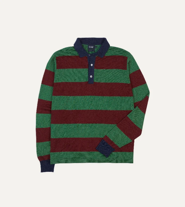 Green and Red Linen Cotton Knitted Rugby Shirt Masculine Men's Thick