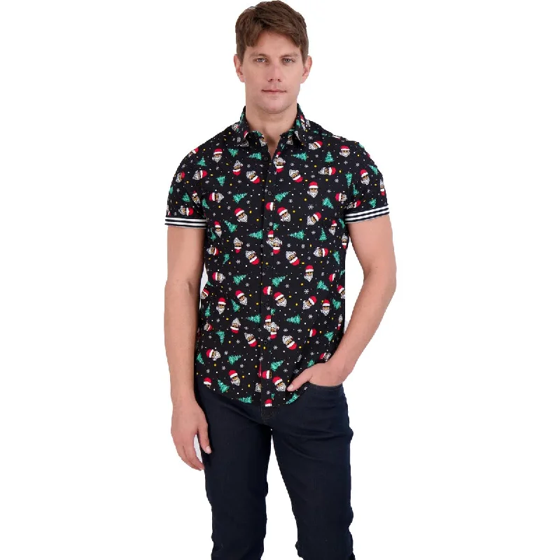 Denim & Flower Men's Holiday Print Short Sleeve Button Down Shirt Dynamic Men's Glow