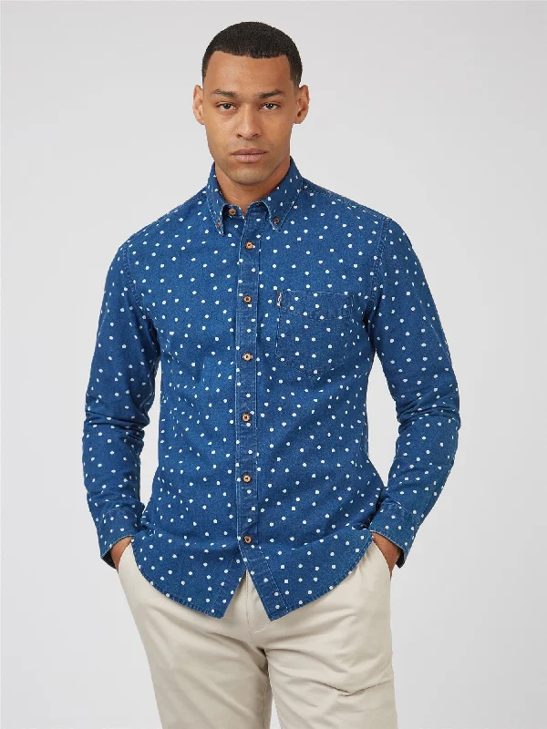 Ben Sherman Indigo Spot Print Dark Blue Shirt Sharp Men's Italian