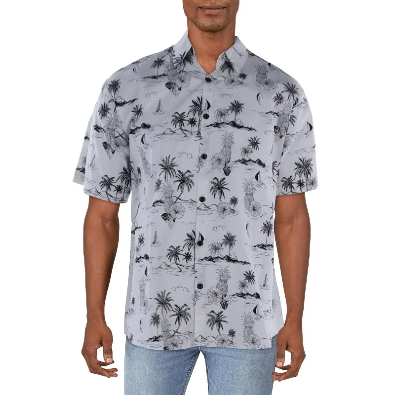 Jogal Mens Button-Down Collared Hawaiian Print Shirt Sophisticated Men's French