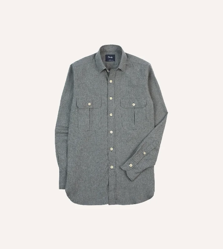 Grey Cotton Flannel Two-Pocket Work Shirt Refined Men's Hand