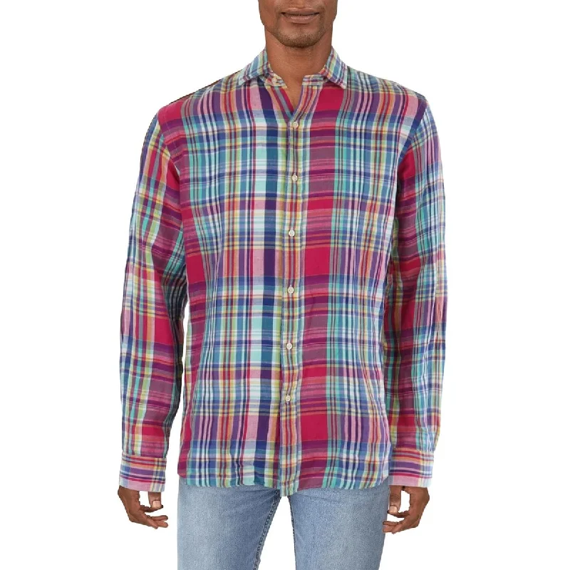 Polo Ralph Lauren Mens Linen Blend Plaid Button-Down Shirt Masculine Men's 