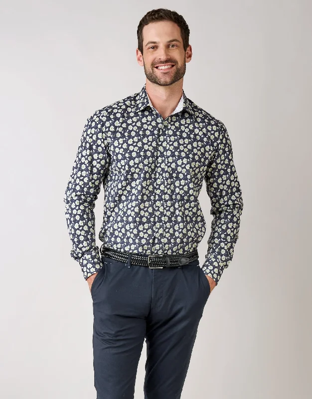 Barbican Blue & Green Floral Print Shirt Luxurious Men's High