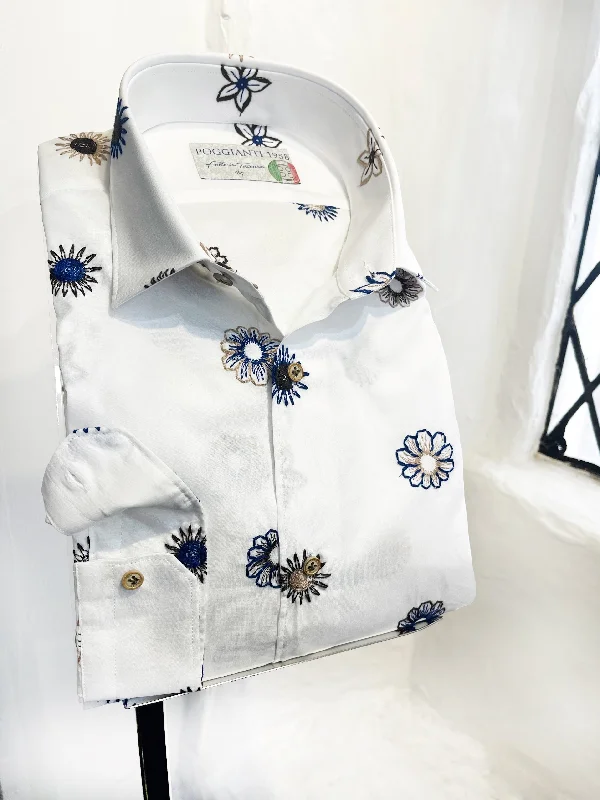 WHITE WITH FLOWERS LONG SLEEVE SHIRT Relaxed Men's Beach