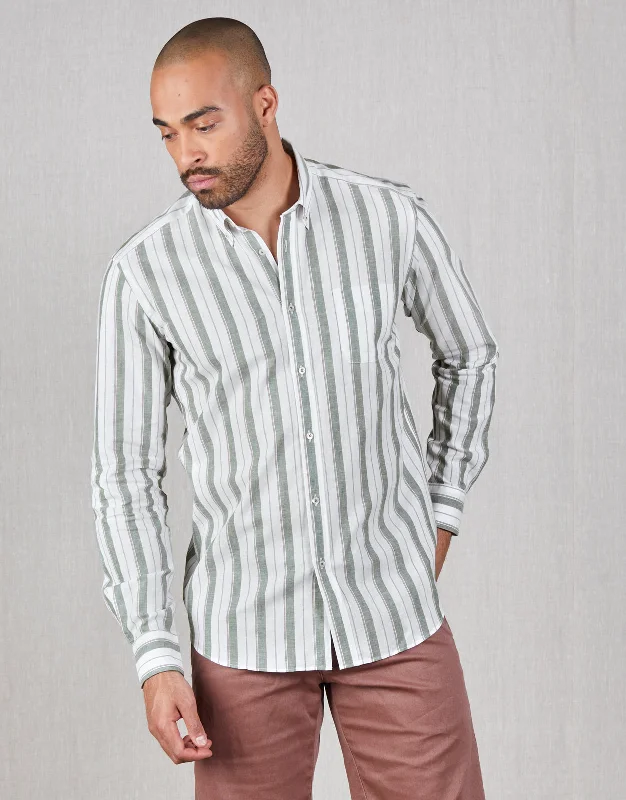 Ohope Green & Brown Stripe Shirt Masculine Men's 