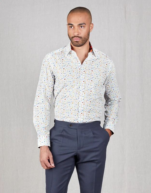 Barbican Orange & Blue Splatter Print Shirt Rugged Men's Outdoor 