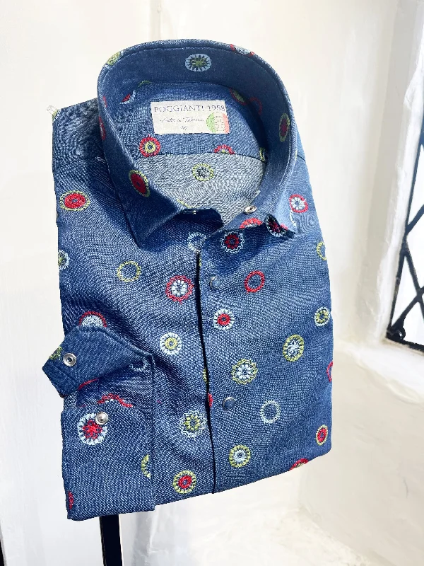 BLUE WITH CIRCLES LONG SLEEVE SHIRT Stylish Men's Neon