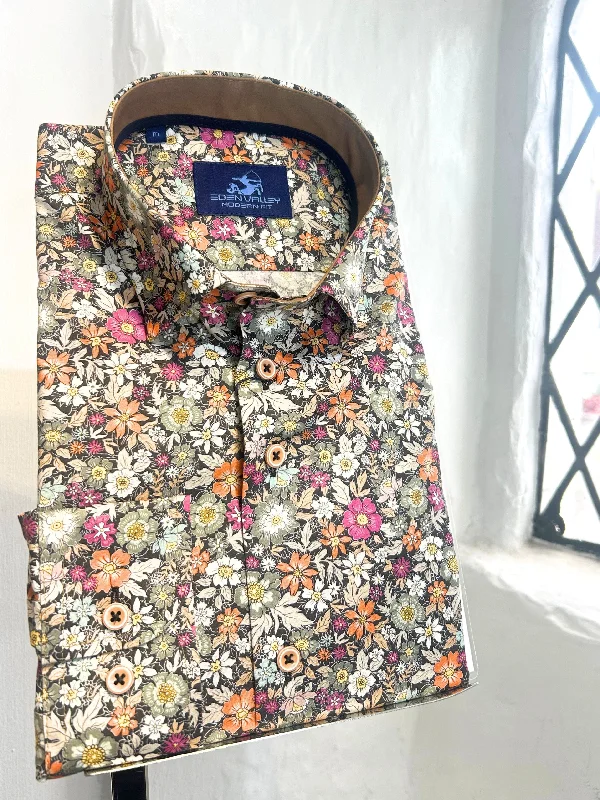 AUTUMN FLOWERS AND LEAVES LONG SLEEVE SHIRT Dynamic Men's Glow