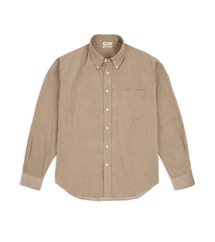 De Bonne Facture Needlecord Button Down Shirt: Beige Refined Men's European