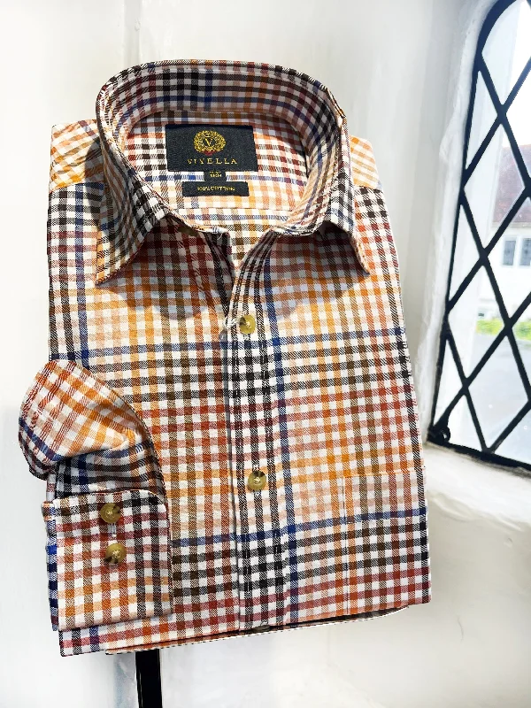 AUTUMN TONES CHECKED LONG SLEEVE SHIRT Polished Men's Silk