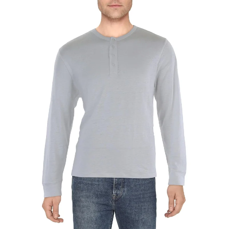 Vince Mens Linen Slub Henley Shirt Sporty Men's Athleisure 