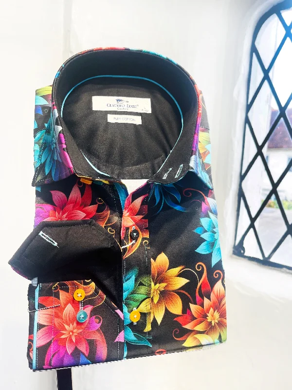 BEAUTIFUL BRIGHT FLOWERS LONG SLEEVE SHIRT Modern Men's Geometric