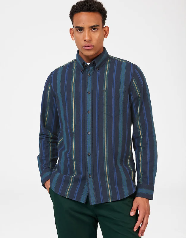 Ben Sherman Green Recycled Oxford Stripe Shirt Modern Men's Tech