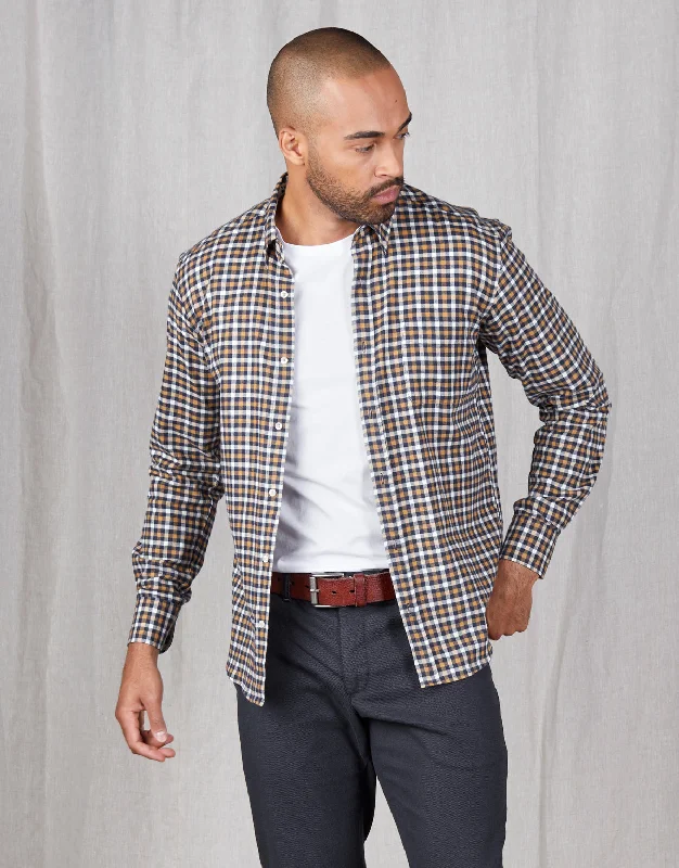 Ohope Blue & Camel Check Flannel Shirt Masculine Men's 