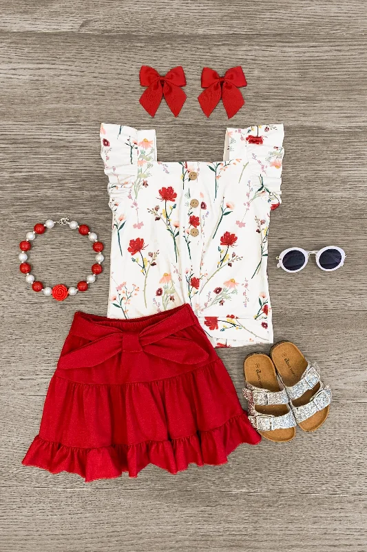 Red Wildflower Skirt Set Dynamic Men's High