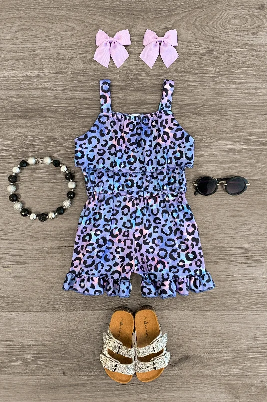 Purple Leopard Tank Romper Casual Men's Loose