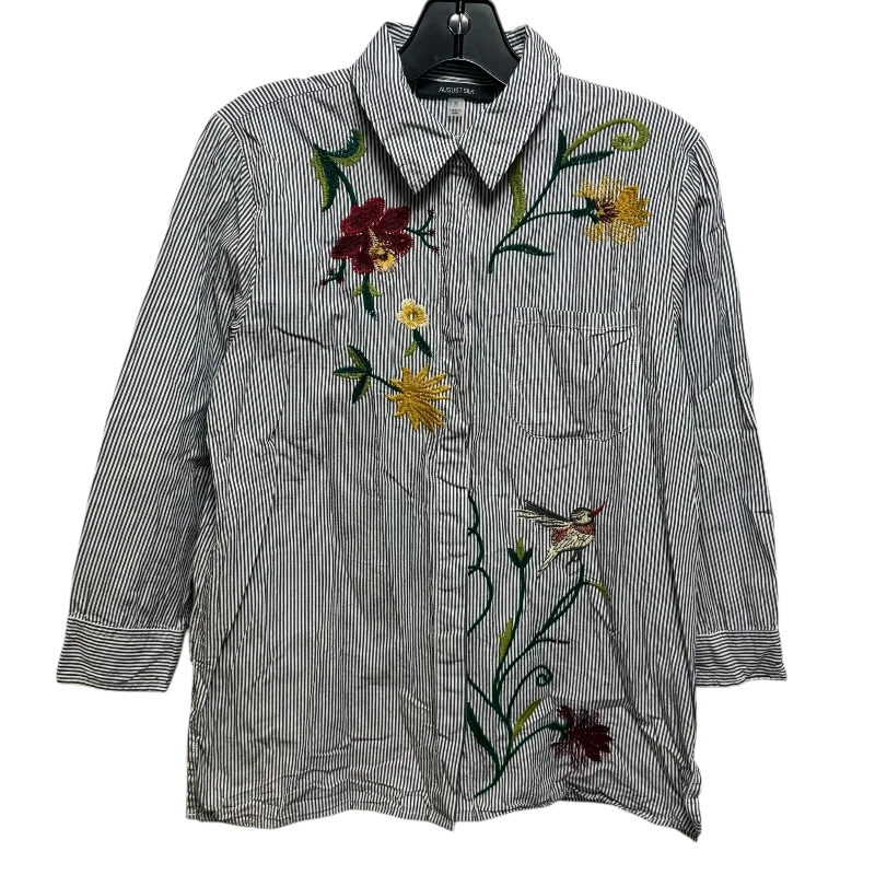 Cotton Embroidered Button Down Shirt Long Sleeve By August Silk In Floral Print, Size: S Confident Men's High