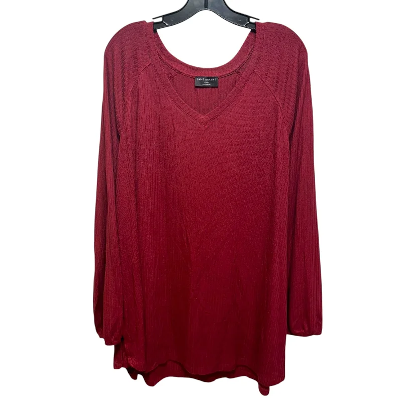 V- Neck Swing Top Long Sleeve By Lane Bryant In Red, Size: 18 Polished Men's Satin