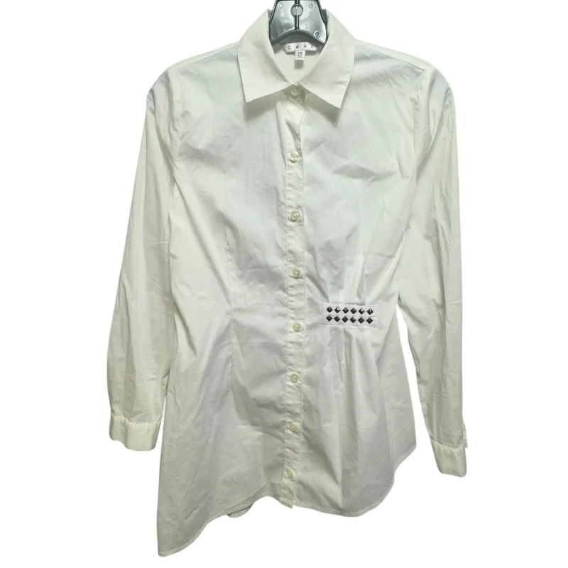 Asymmetric Button Down Shirt By Cabi In White, Size: XS Trendy Men's Scandinavian