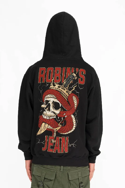 ROBINS SNAKE SKULL GOLD GLITTER ZIP HOODIE IN BLACK Stylish Men's Neon