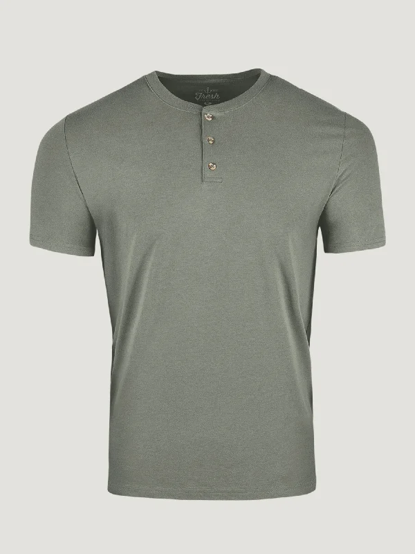 Mercury Green Short Sleeve Henley Athletic Men's High