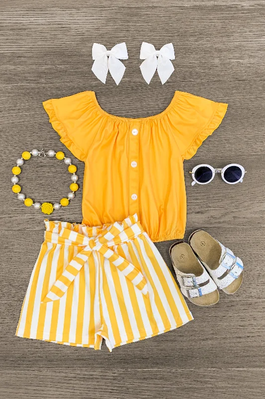 Yellow & White Striped Short Set Lumberjack