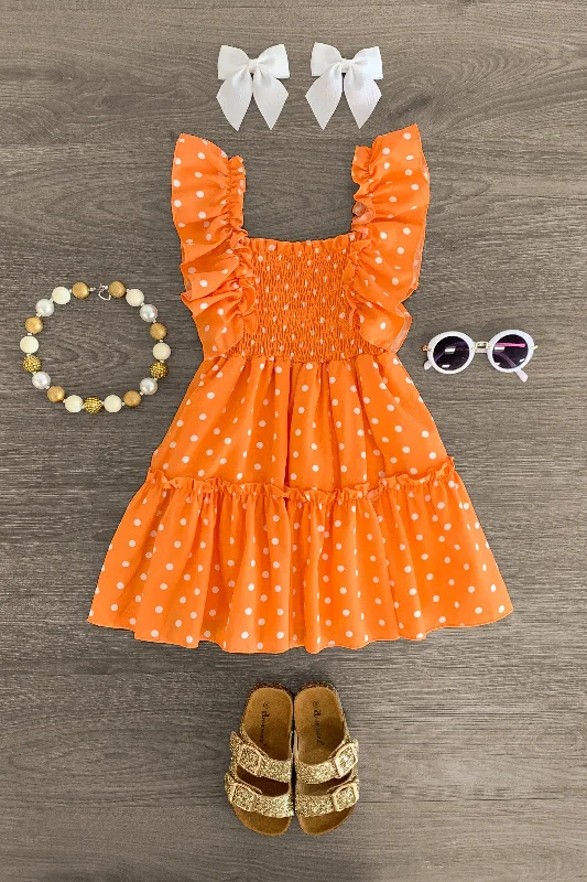 Orange Polka Dot Ruffle Dress Dynamic Men's Moto