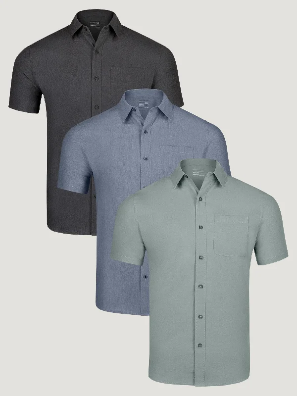 Short Sleeve Stretch Button Up Essentials 3-Pack Sleek Men's Metallic