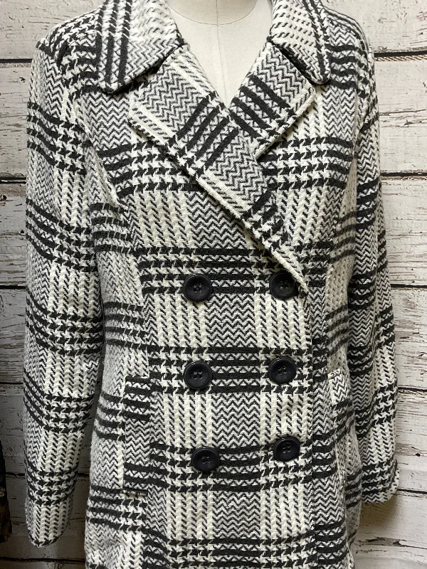 Coat Peacoat By Larry Levine In Grey & White, Size: L Laid