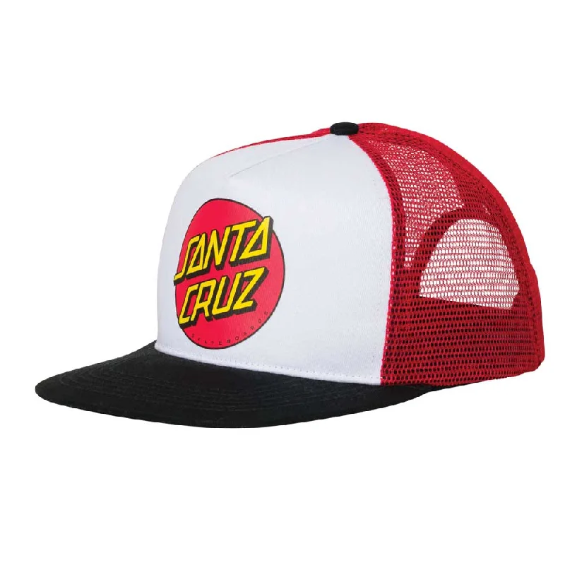 Santa Cruz Classic Dot Mesh Trucker High Profile Hat - Red/Wht/Blk Trendy Men's Bucket