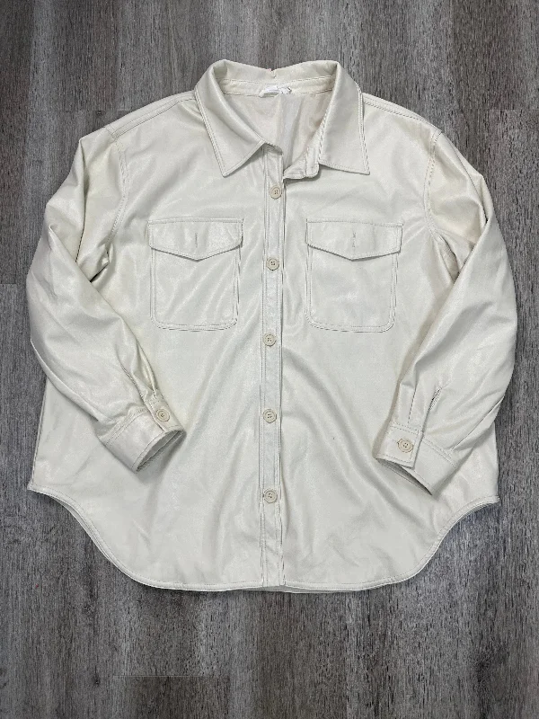 Jacket Shirt By Good American In Beige, Size: 2x Preppy Men's College