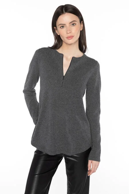 Kinross Cashmere Pleat Back Zip Crew Monochromatic Office Style