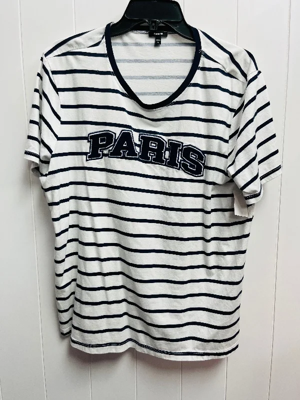 Top Short Sleeve By Express In Blue & White, Size: Xl Vacation