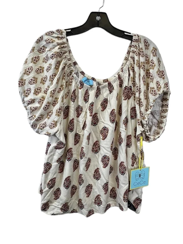 Cream Top Short Sleeve Designer Cece, Size Xl Beach