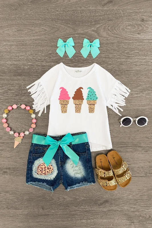 Ice Cream Cone Distressed Denim Short Set Dynamic Men's Moto