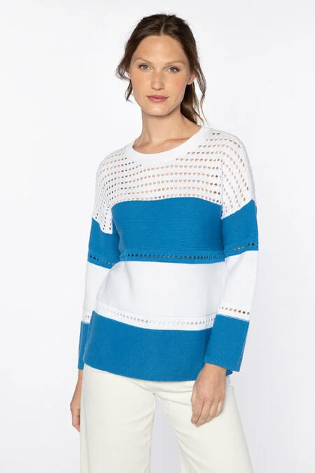 Kinross Cashmere Textured Wide Stripe Pullover Beach