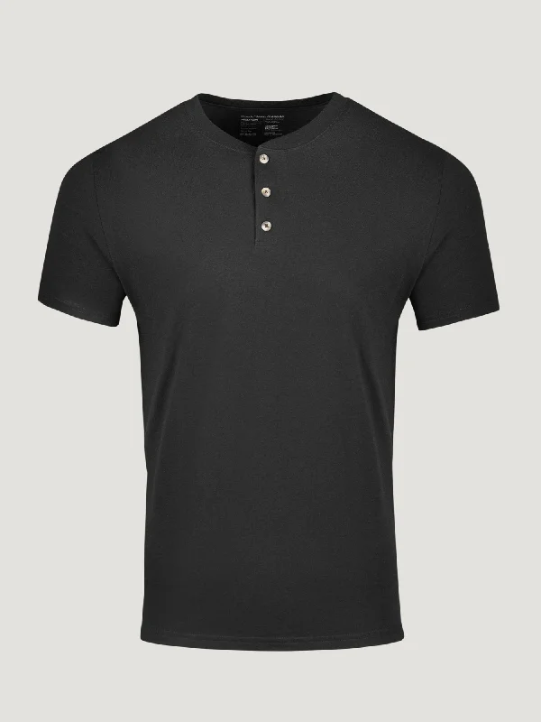 Black Short Sleeve Henley Cool Men's Distressed