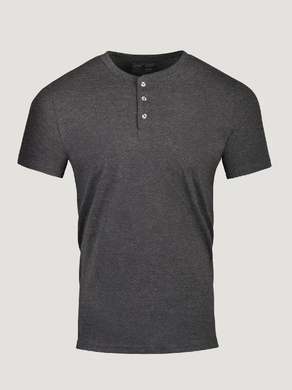 Charcoal Short Sleeve Henley Minimalist Men's Casual 