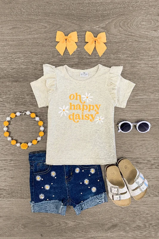 "Oh Happy Daisy" Denim Short Set Trendy Men's Bucket